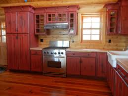 Log Cabin Red Kitchen Cabinets Red Kitchen Cabinets Rustic Kitchen Design Rustic Kitchen Cabinets