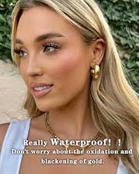 CONRAN KREMIX Waterproof Chunky Gold Hoops Earrings for Women Non Tarnish,  Thick Gold Plated Circle Open Hoop,Lightweight Hollow Earrings Trendy,  Stainless Steel, No Gemstone : Buy Online at Best Price in KSA -