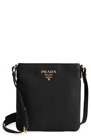 Prada Daino Leather Flat Crossbody Bag In Cammeo Black Aeu Premium
