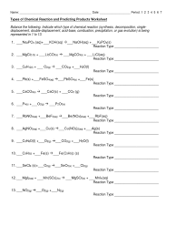 Six types of chemical reaction worksheet. Types Of Chemical Reaction And Predicting Products Worksheet Chemical Reactions Physical Chemistry