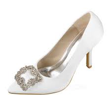 womens satin stiletto heel closed toe pumps with rhinestone 047070622