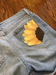 Jean Pocket Painting Sunflower Jean Pocket Painting Painted Clothes Diy Painted Clothes Denim Diy