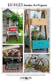 This old window frame has an attached galvanized window box with a lanai red verbena. 89 Salvaged Garden Art Projects Easy Projects To Enhance Your Garden