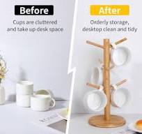 FOSFUKEER Coffee Cup Holder, Bamboo Mug Tree with Thickened Base, Coffee  Cup Holder, Coffee Cup Holder, Storage Box with 6 Hooks (Primary Color) :  ...