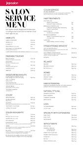 salon service menu