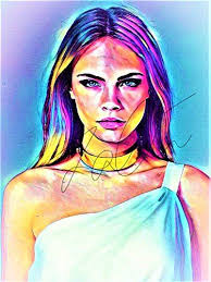 Cara Delevingne Abstract Drawing Print Poster Hand Drawn Pop Art Vibrant Painting Cara Abstract2 Pop Art How To Draw Hands Abstract Drawings