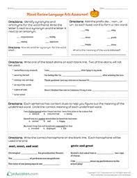 Language arts worksheets for preschool kindergarden 1st grade 2nd grade 3rd grade 4th grade and 5th grade. Mixed Review Language Arts Assessment Worksheet Education Com