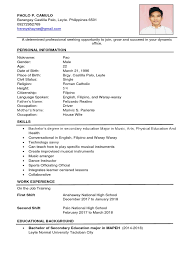 Sample curriculum vitae for teachers philippines. Sample Resume Teachers Cognition