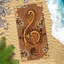 Music Beach Towel, Dragon Art, Treble Clef, Asian Dragon