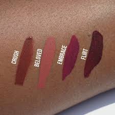 Summer Swatchfest Milani Amore Matte Lip Cremes In Crush Beloved Embrace Flirt Swatched On Brown Sk Milani Amore Matte Lip Milani Amore Matte Matte Lips