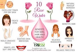 10 Rose Water Benefits For Skin Hair And Health Top 10 Home Remedies Rose Water Benefits Skin Rose Water For Skin Water Benefits For Skin