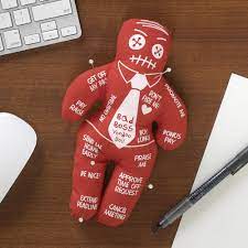 The voodoo dolls that are sold in shops in new orleans and elsewhere are small human effigies, made from two sticks tied in a cross shape to make a body with two arms sticking out. Bad Boss Voodoo Doll Spilsbury