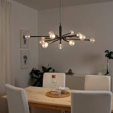 A chandelier easily becomes the centerpiece of the dining room and is the focal point for formal dining parties. Grinsbyn Chandelier W Light Bulbs 13 Arm Black Ikea In 2021 Black Chandelier Dining Room Black Dining Room Light Fixture Ikea Light Fixture