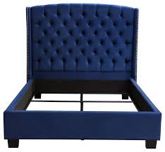 Glam king bed blue tufted velvet & mirrored inlay varian 26147ek acme. In Stock Majestic Tufted Bed With Nail Head Wing Accents Transitional Panel Beds By Diamond Sofa Houzz