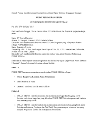 Contoh Surat Perjanjian Kerja Waktu Tidak Tertentu Contoh Seputar Surat
