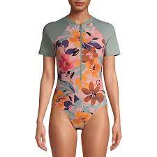 Walmart For Time And Tru Women S Garden Getaway Rashguard One Piece Swimsuit Accuweather Shop
