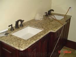 Santa cecilia pairs beautifully with contemporary and rustic bathroom designs, especially rich cherry or black cabinets that add a new dimension and bring out the dark flecks in the stone. Santa Cecilia Granite Vanity Top Yellow Granite Vanity Top From United States Stonecontact Com