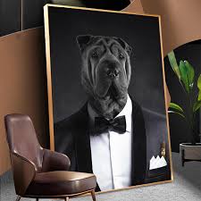 These pet canvas prints add a personal touch to every wall in your home or office. Humor Black Bulldog In Suit Canvas Wall Art Funny Animal Formal Wear Poster And Print Pet Picture Decoration For Craft Gift Painting Calligraphy Aliexpress