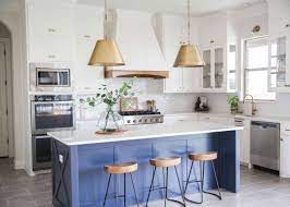White kitchen with navy blue island. 21 Beautiful Blue And White Kitchen Design Ideas