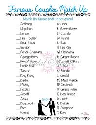 Famous Couples Match Up Bridal Shower Game Blue Fun Detailed Cute Famous Couples Bridal Shower Couple Shower Games