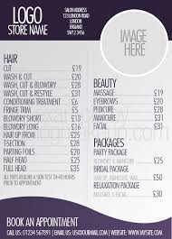 Beautifully Designed Menus And Price Lists For Salons Salon Price List Salon Menu Hair Salon Price List
