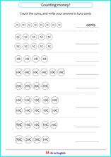 Money worksheets grade 1 2. Grade 1 Euro Coins Up To 100 Math School Worksheets For Primary And Elementary Math Education