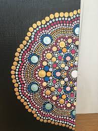 This Dot Painted Mandala Canvas Board Would Make A Beautiful Addition To Any Room Featuring A Unique Half Circl Circle Canvas Dot Painting Mandala Dot Mandala