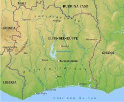 Angrenzende länder sind liberia und guinea im westen, mali und burkina faso im norden und ghana im osten. Karte Von Elfenbeinkuste Freeworldmaps Net