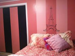 Black And Pink Room Paint Pink Stripe Walls With Eiffel Tower Paris Theme Accented In Black Which Is Also Chalkboard Paint Pink Paris Bedroom Pink Striped Walls Striped Walls