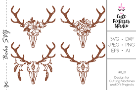 Download Set Deer Skull Svg Dxf Floral Deer Antlers Svg Floral Skull 514176 Svgs Design Bundles