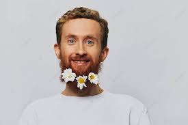 Funny Man With Daisy Beard On White Background For Holidays Photo And  Picture For Free Download