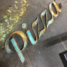 Beautiful Metal Effects Patinas On Restaurant Pizza Sign Great Project By Db Designs Pizza Restaurant Pizza Art Pizza Sign