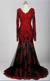 Black And Gold Ball Gown With Sleeves Charming Appliques Black And Red Lace Mermaid Evening Dress Long Sleeve Evening Dress Formal Prom Dress Prom Dresses Long With Sleeves Formal Evening Dresses Evening Dresses