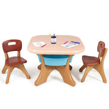 Extra storage space is always a plus! Costzon Kids Table And Chair Set 3 Piece Activity Table W Detachable Toy Storage Bin 2 Chairs For Children Reading Art Craft Strong Bearing Capacity Lightweight Toddler Table Chair Set Coffee