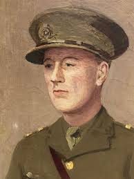 Portrait of WW11 British Army Officer Soldier Antique English Oil Painting