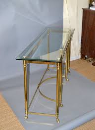 Mn locals only pink brass/silver tusk glass console, coffee & end tables 4pc set italian designer tommaso barbi hollywood regency art deco. Hollywood Regency Labarge Brass And Beveled Glass Console Sofa Table Hoof Feet At 1stdibs