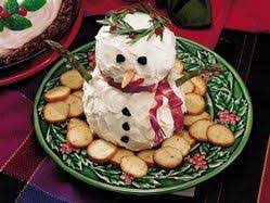 Make Ahead Snowman Cheese Ball Cute Can Do This With Any Cheeseballs Just Frost With The Whipped Cr Christmas Food Christmas Party Food Holiday Recipes