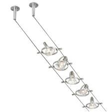 A cable lighting system is a similar concept where light fixtures are installed on a system of cables, turnbuckles and anchors and is designed for spaces with challenging mounting surfaces, such as cathedral ceilings. Accent Cable Kit 5 Head By Tech Lighting 800cbl5pn