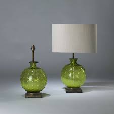 The mini lamps are approximately 10 in total height from bottom of base to top of finial. Pair Of Small Green Round Spotted Glass Lamps On Square Brass Bases T4117 Tyson Decorative Lighting And Bespoke Furniture