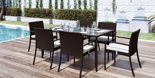 Olina Outdoor Dining Table Set With 6 Chairs In Black Rattan Outdoor Dining Set Outdoor Dining Table Setting Outdoor Dining