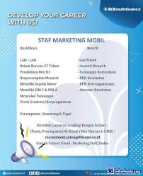 Klik untuk berbagi pada pinterest(membuka di jendela yang baru). Lowongan Kerja Marketing Mobil Januari 2021