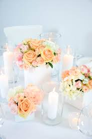 Hortensien Dekoration Hochzeit Teelicht Apricot Nelken Kerzen Rosen Rosa Vase Glas Wei I I Iaprico Dekoracje Slubne Wiazanki Slubne Na Stol Slub
