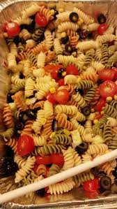 So Yummy Tricolor Pasta Salad With Black Olives Corn Grape Tomatoes Cucumbers Red Onions And Italian Garl Tri Color Pasta Cooking Recipes Grape Tomatoes