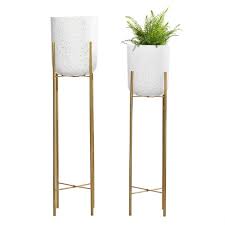 White planter with gold stand. Set Of 2 Tall Metal Planters Gold Speckled White Olivia May Target