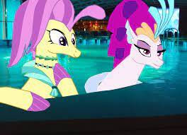 1938376 - safe, artist:oceanrailroader, ocean flow, queen novo, pony,  seapony (g4), my little pony: the movie, surf and/or turf, female, irl,  photo, ponies in real life, sisters, swimming pool - Derpibooru