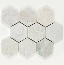 This collection comes in 7 vibrant colorways making it stylish enough for decorative wall use, but durable enough for floor use. Tumbled Stone 4 Hexagons Ice Grey Gbtile Collections