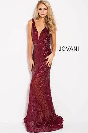 Jovani Dress 59186 Burgundy Long Fitted Sequin Embellished Sleeveless Prom Dress Prom Dresses Sleeveless Jovani Dresses V Neck Prom Dresses