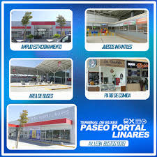 Nuevo Terminal de Buses "Paseo Portal Linares" Av. Leon Bustos #01319  Linares, fono 73-2562800 Ya cuenta con recorridos a varios puntos del país,  con las líneas: Altas Cumbres Pullman Bus Pullman del