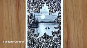 Moonlight Night Scenery Drawing With Pencil Step By Step Mandala Art F Mandala Art Pencil Drawings Drawings