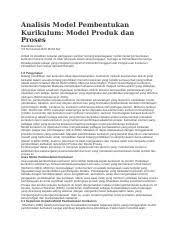 Bab 9 pembentukan dan pelaksanaan k. Analisis Model Pembentukan Kurikulum Docx Analisis Model Pembentukan Kurikulum Model Produk Dan Proses Disediakan Oleh Siti Nor Aishah Binti Mohd Nor Course Hero